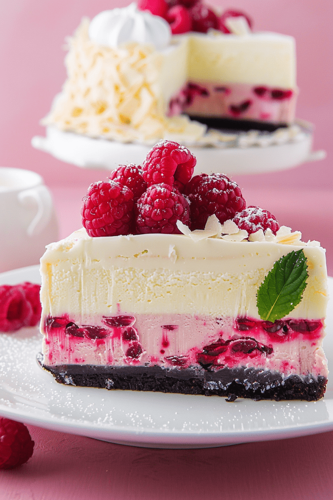 Serving White Chocolate Raspberry Cheesecake