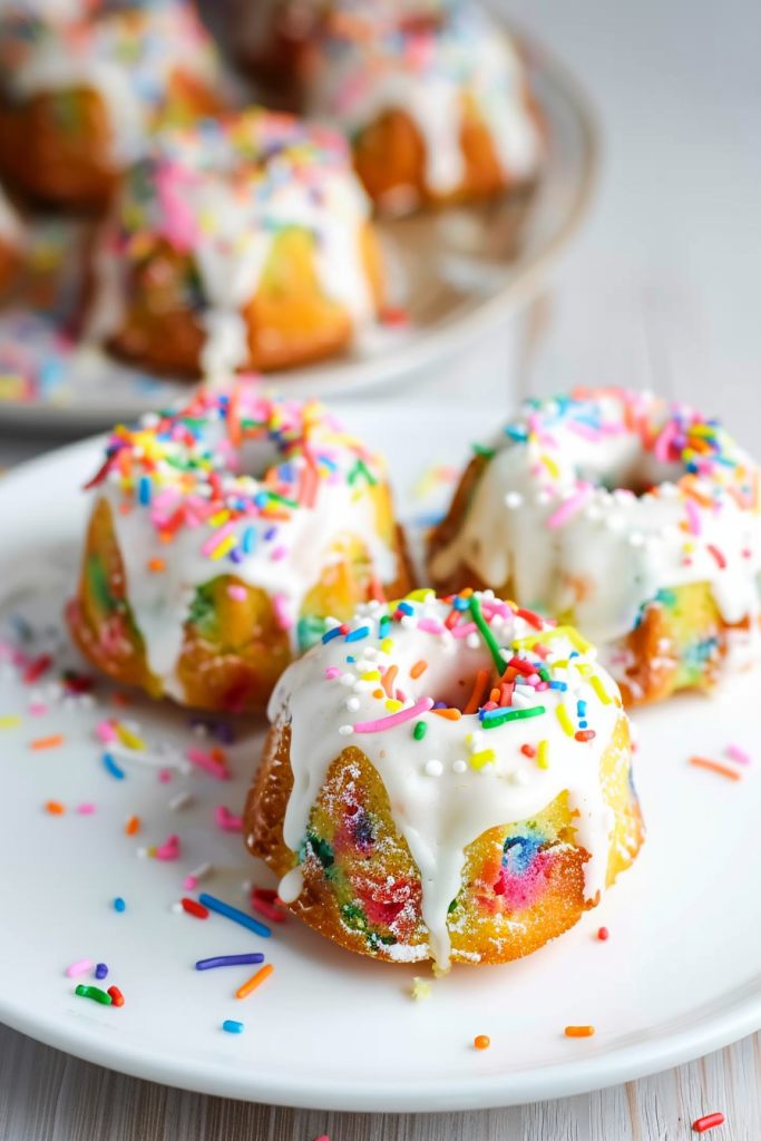 Serving and Storage Funfetti Mini Bundt Cakes