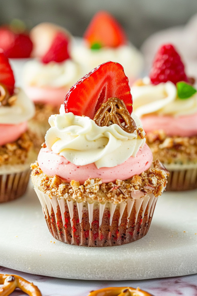 Strawberry Pretzel Salad Cupcakes