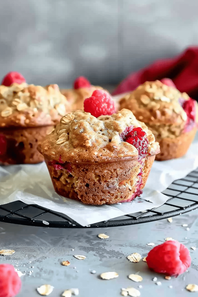 White Chocolate Raspberry Banana Oatmeal Muffins