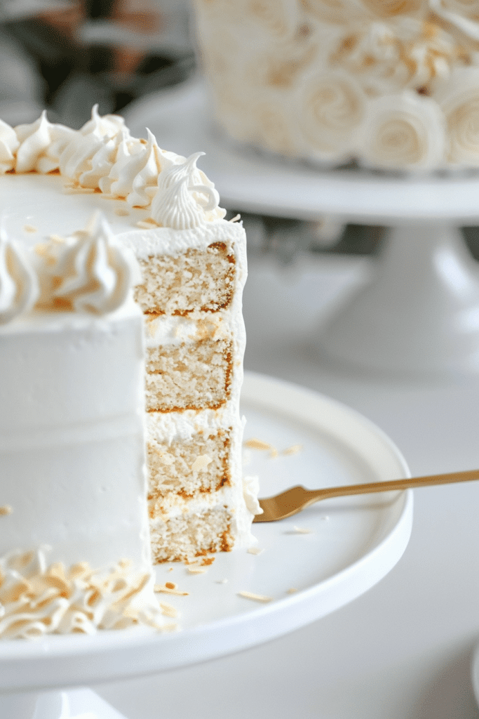 Assembling White Almond Wedding Cake