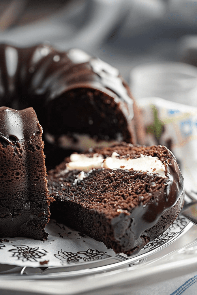 Assembling the Chocolate Bundt Cake with Cream Cheese Filling