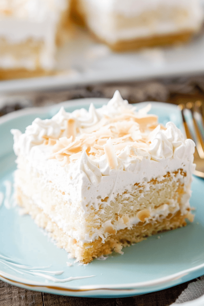 Assembling the Coconut Cream Poke Cake