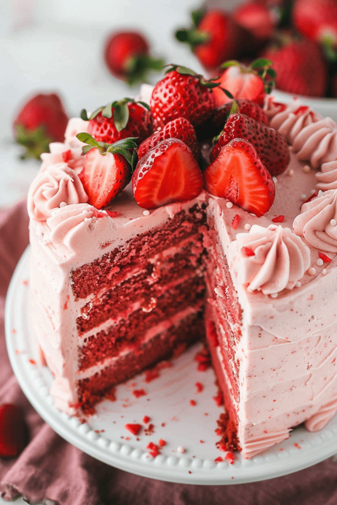 Assembling the Strawberry Cake