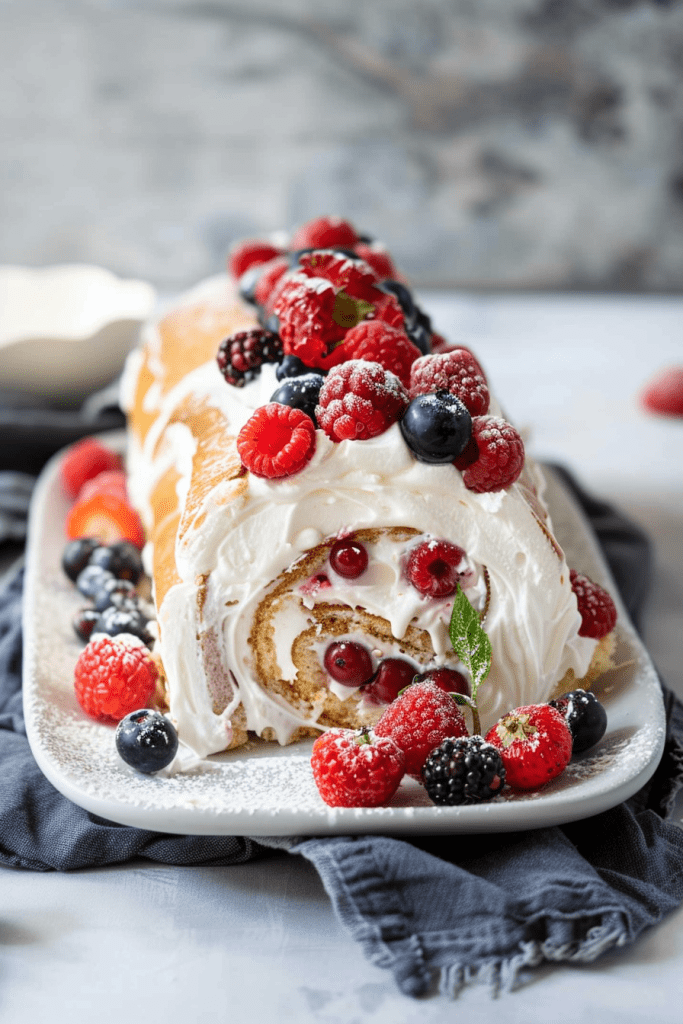 Baking Berry Angel Food Cake Roll