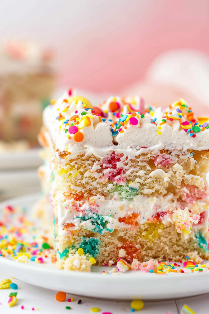 Baking Fruity Pebble Cereal Milk Poke Cake