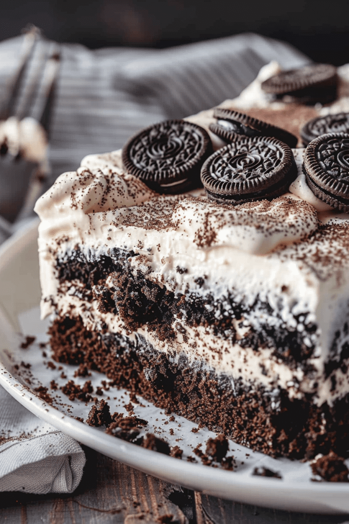 Baking Oreo Cookie Poke Cake