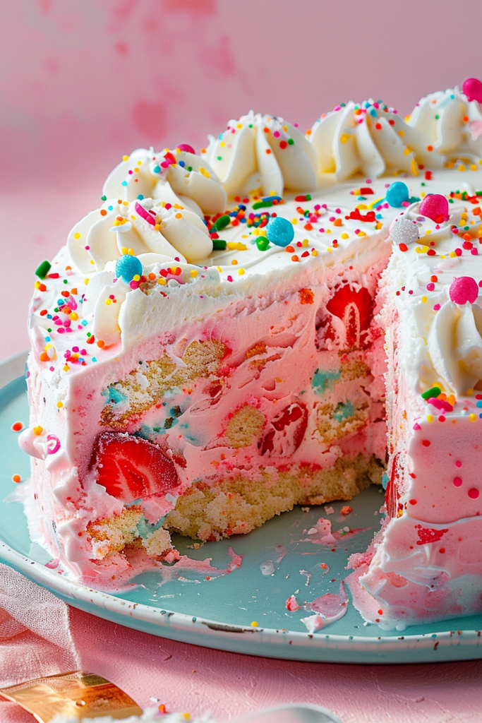 Baking Strawberry Funfetti Ice Cream Cake