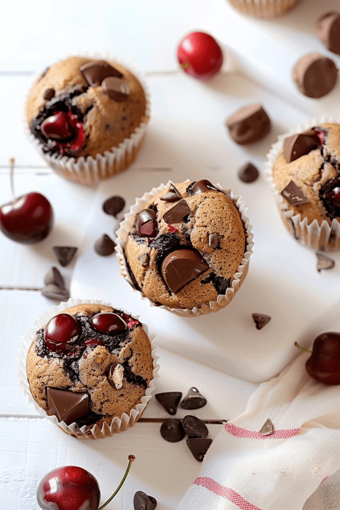 Baking Vegan Cherry Dark Chocolate Chip Muffins