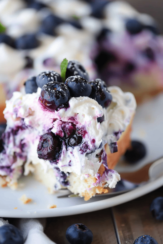 Blueberries and Cream Angel Food Cake Dessert