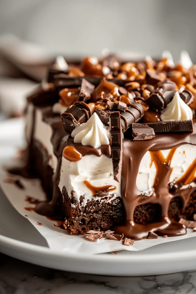 Chocolate Turtle Poke Cake