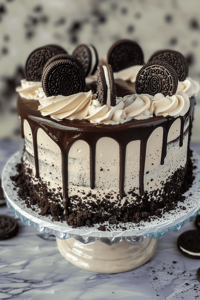 Decorating Oreo Cookies and Cream Cake