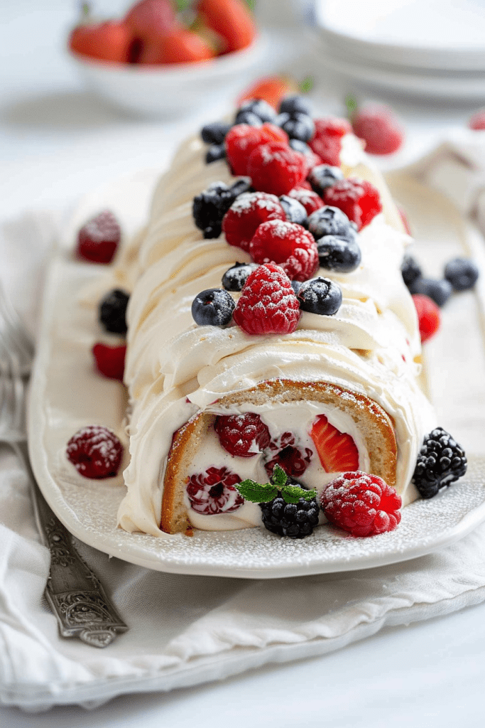 Delicious Berry Angel Food Cake Roll