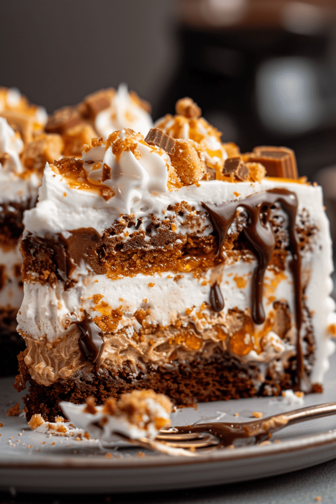 Delicious Chocolate Butterfinger Poke Cake