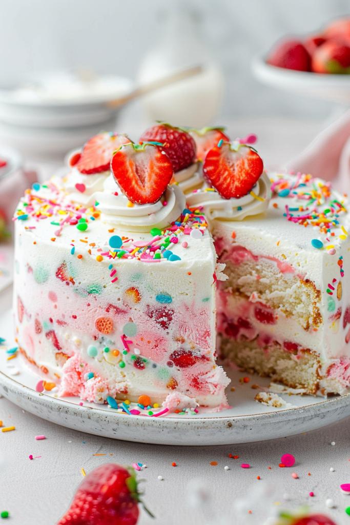 Delicious Strawberry Funfetti Ice Cream Cake