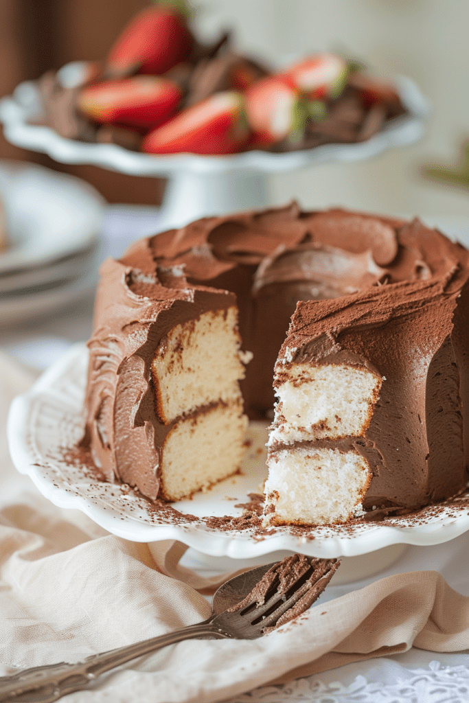 Frosting Preparation Angel Food Cake with Whipped Chocolate Frosting