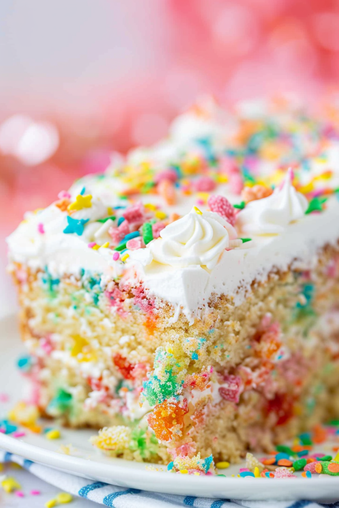 Fruity Pebble Cereal Milk Poke Cake Recipe