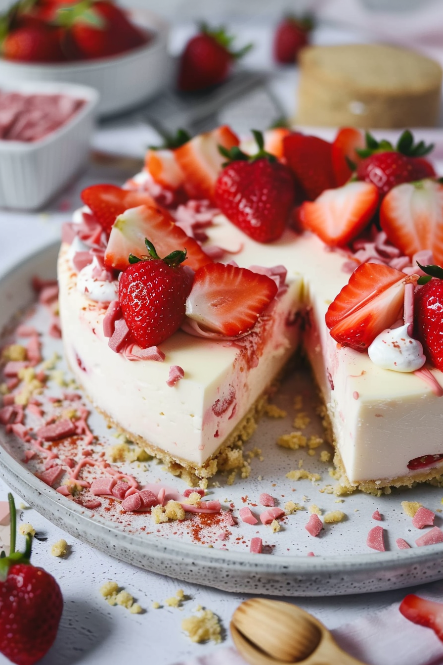 No-Bake Strawberry White Chocolate Cheesecake Recipe