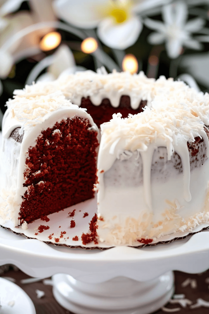 Red Velvet Angel Food Cake with Coconut Cream Cheese Glaze Recipe