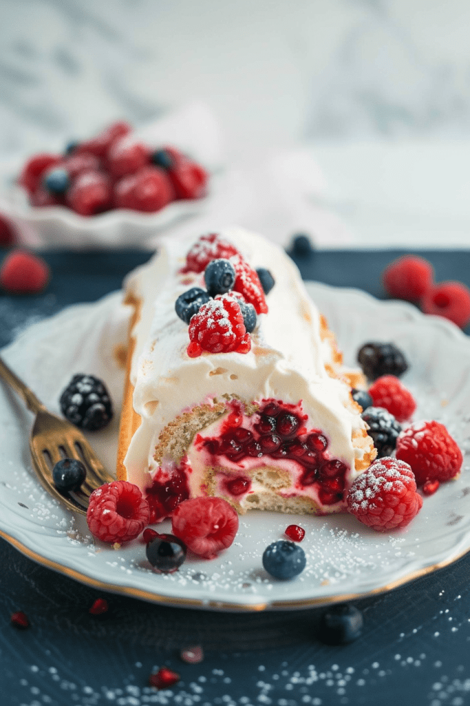 Serving Berry Angel Food Cake Roll