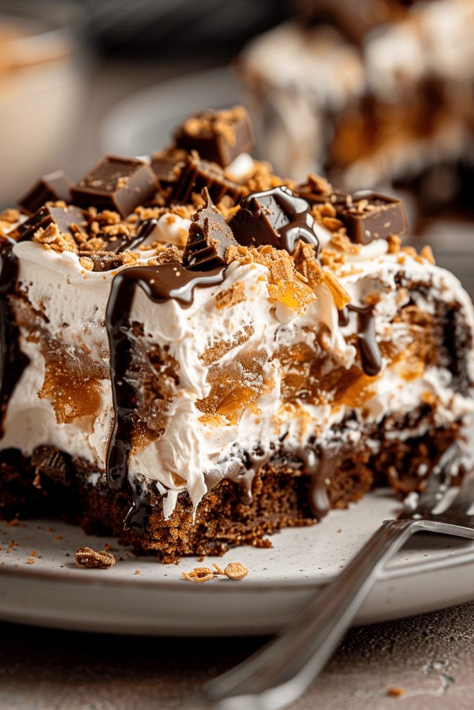 Serving Butterfinger Poke Cake