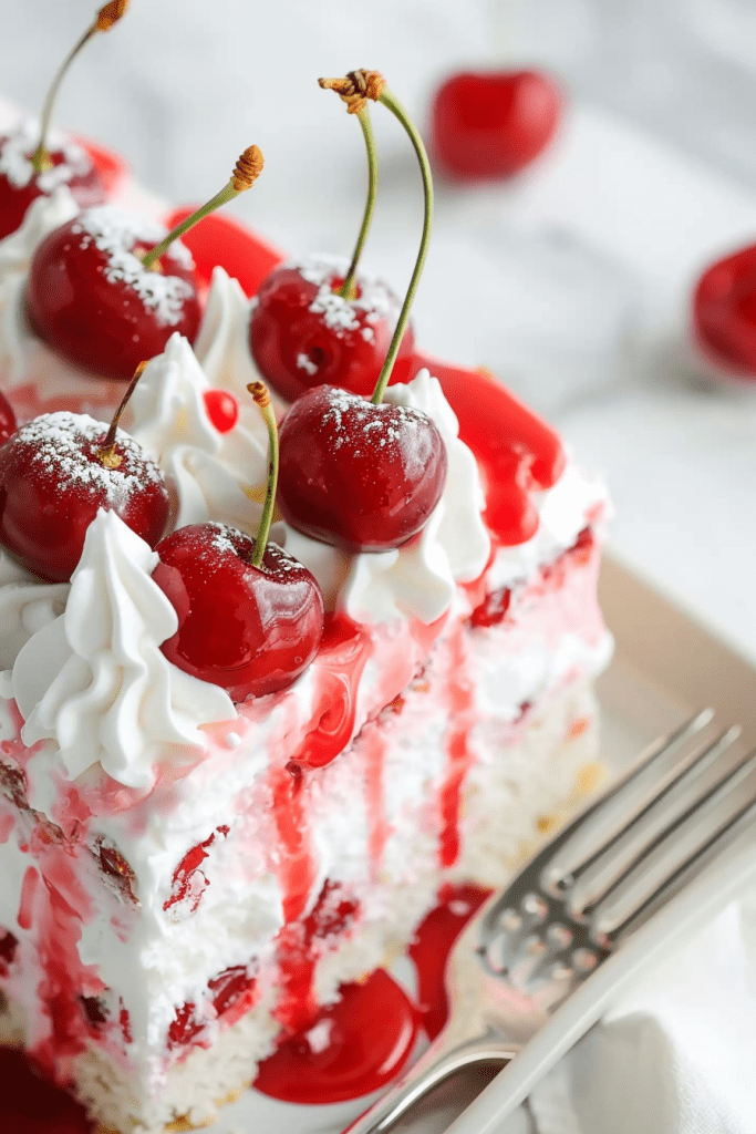 Serving Cherries in the Snow Poke Cake