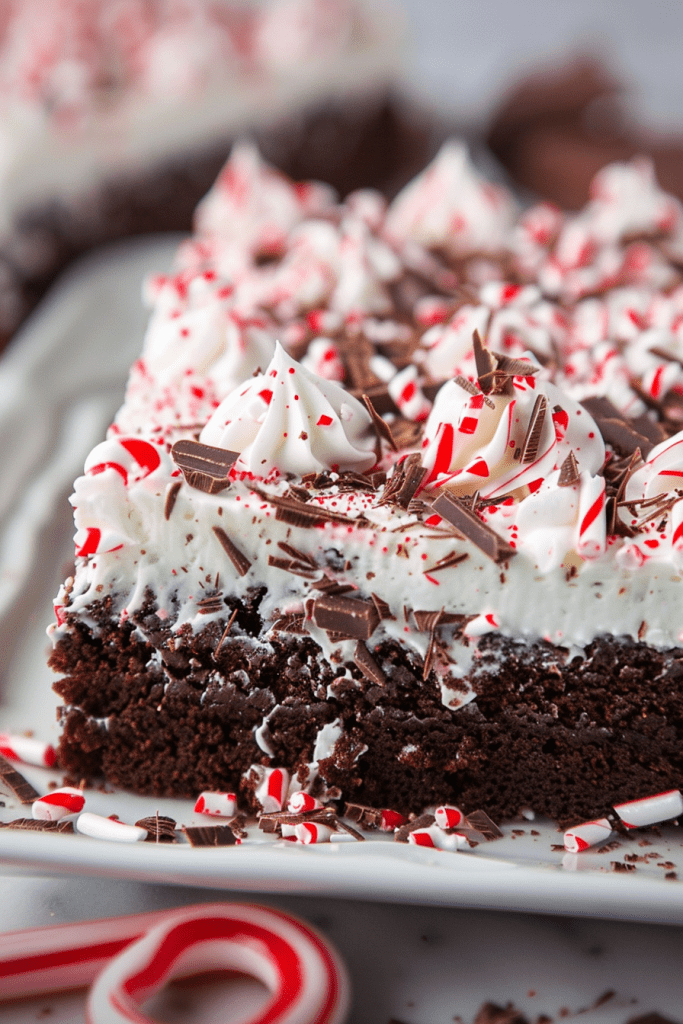 Serving Chocolate Peppermint Poke Cake