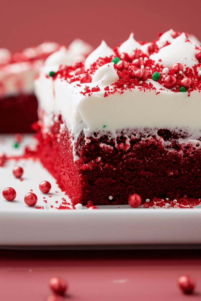 Serving Christmas Red Velvet Poke Cake