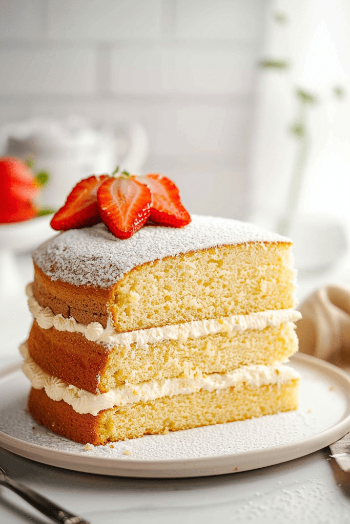 Serving Classic Victoria Sponge Cake