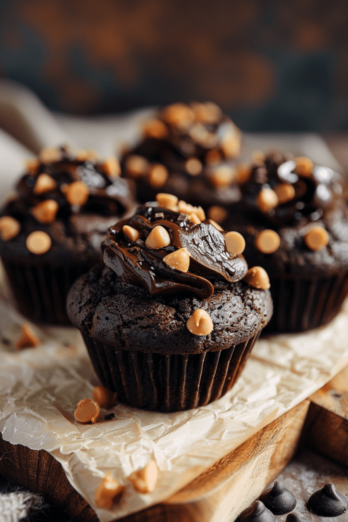 Serving Double Chocolate Peanut Butter Muffins