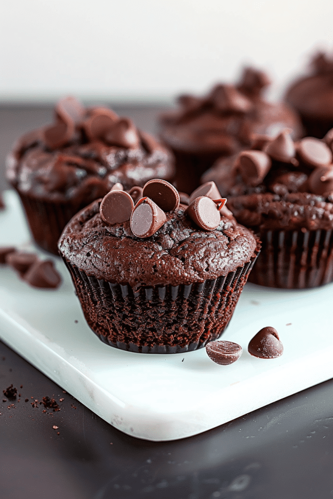 Serving Fudgy Vegan Double Chocolate Beet Muffins