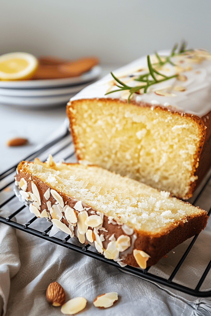 Serving Iced Almond Lemon Loaf Cake