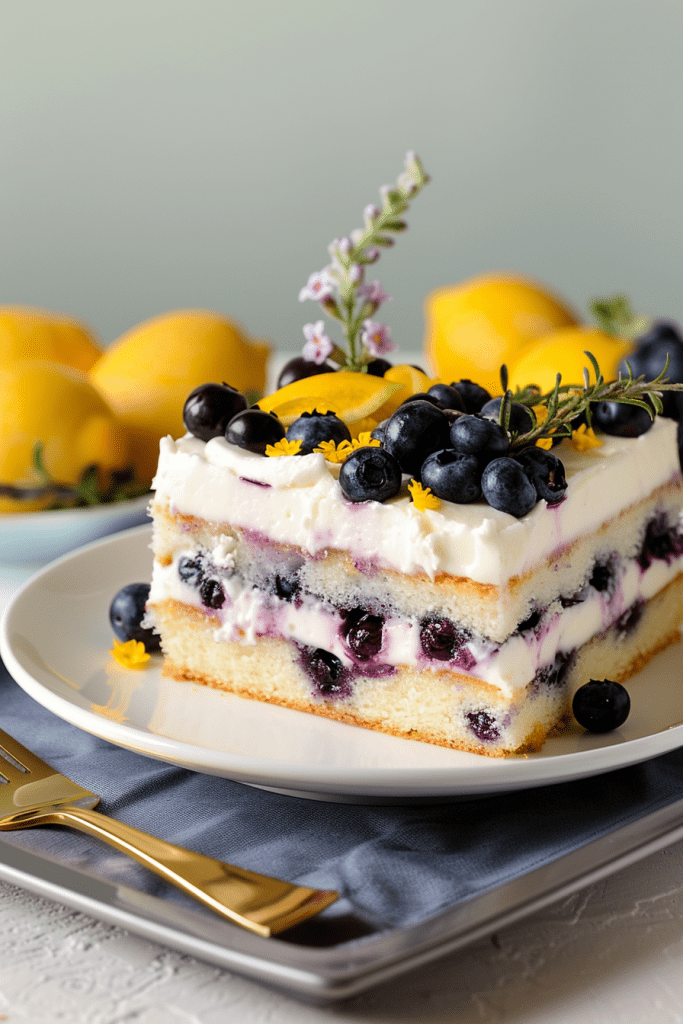 Serving Lemon Blueberry Poke Cake