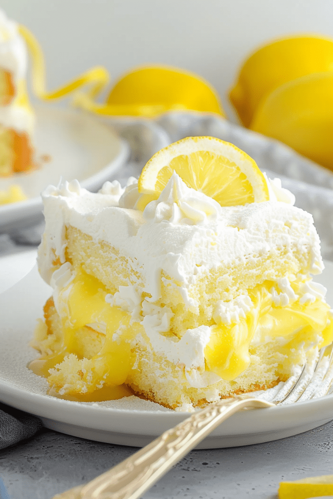 Serving Lemon Pudding Poke Cake