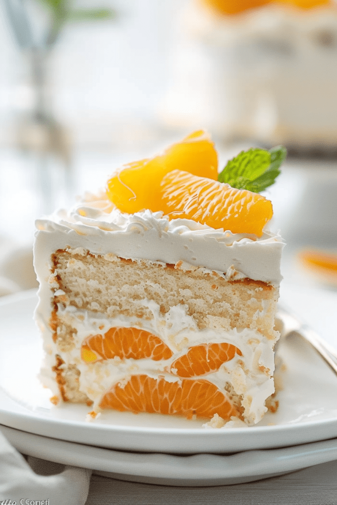 Serving Mandarin Orange Angel Food Cake