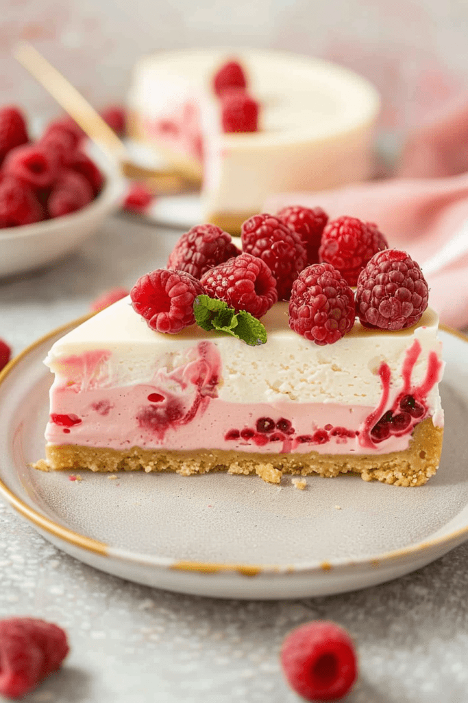 Serving No-Bake Raspberry Cheesecake