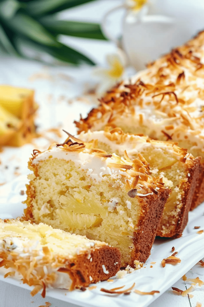 Serving Pineapple Coconut Loaf Cake