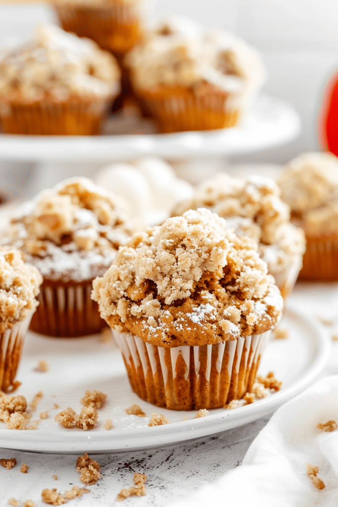 Serving Pumpkin Crumb Cake Muffins