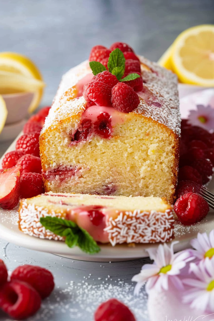 Serving Raspberry Lemonade Pound Cake