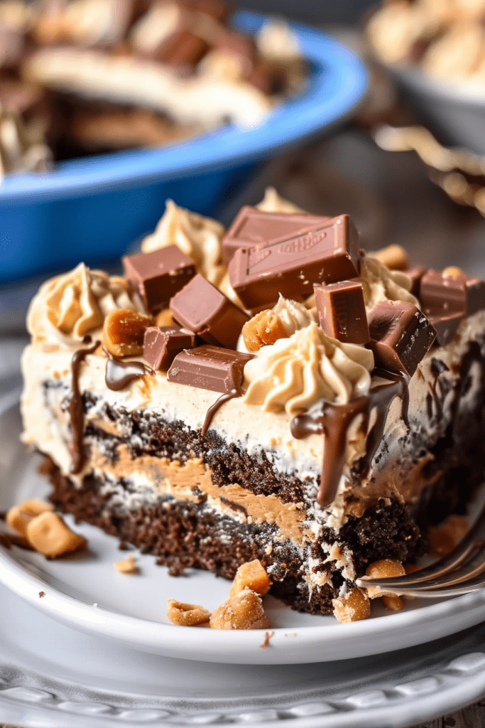 Serving Reese's Peanut Butter Poke Cake