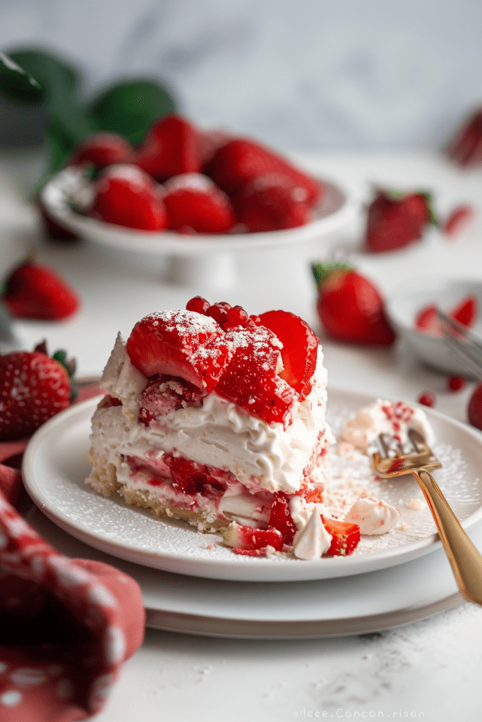 Serving Strawberry Angel Food Cake Layered Lush