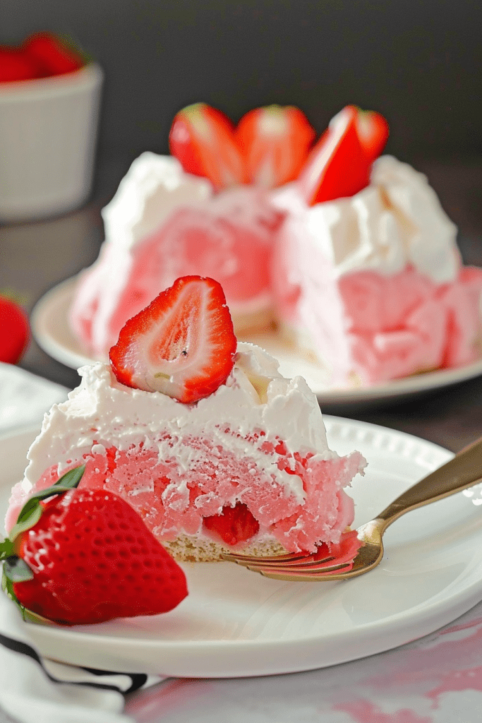 Serving Strawberry Jello Angel Food Cake Dessert