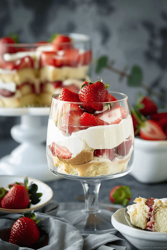 Serving Strawberry Trifle with Pound Cake