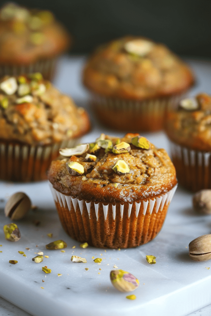 Serving Vegan Banana Pistachio Muffins