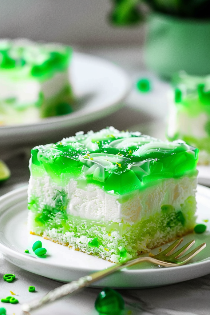 Serving Lime Jell-O Poke Cake