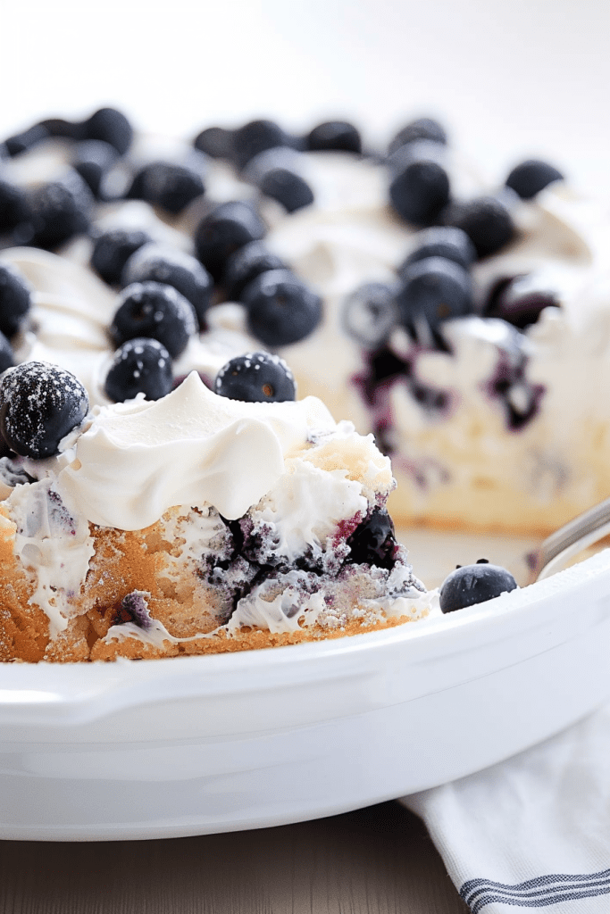 Storage Blueberries and Cream Angel Food Cake Dessert