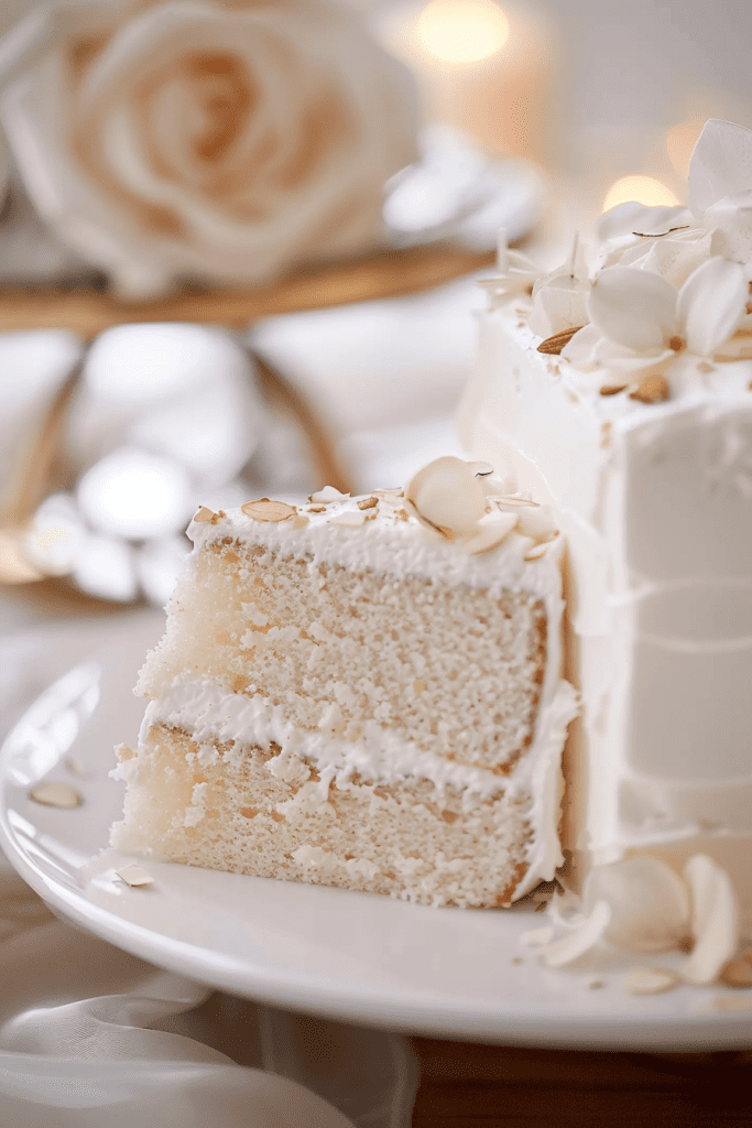 Storage White Almond Wedding Cake