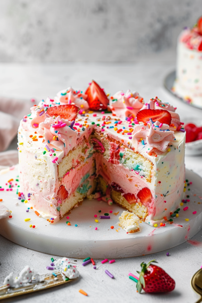 Storing Strawberry Funfetti Ice Cream Cake