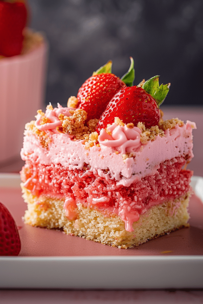 Strawberry Crunch Poke Cake