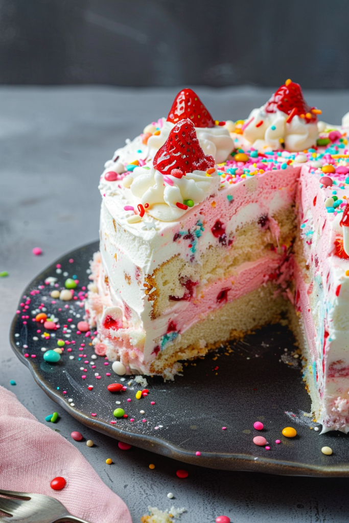 Strawberry Funfetti Ice Cream Cake